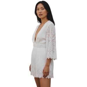 Madison Mathews Women’s White Cotton Eyelet Scalloped Mini Dress Small